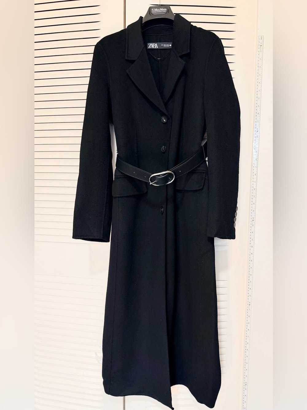 Zara Black Long Sleeve Belted Maxi Coat Dress